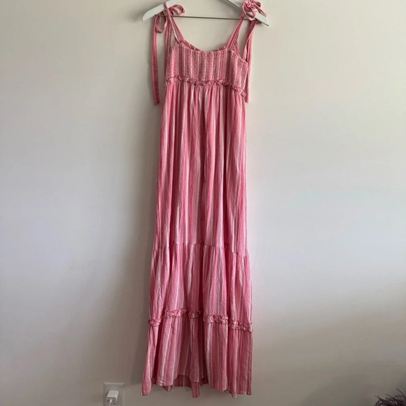 Acoa pink striped tie sleeve maxi dress size medium - Picture 6 of 7